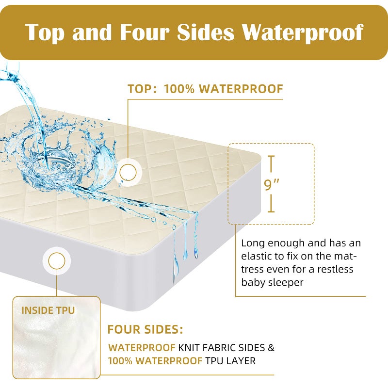 Lofe Organic Crib Mattress Protector - Top&Side Waterproof, 100% Waterproof Crib Mattress Protector, Breathable Cotton Toddler Mattress Protector, Baby Crib Mattress Cover Fitted 52x28x9 in - Image 2